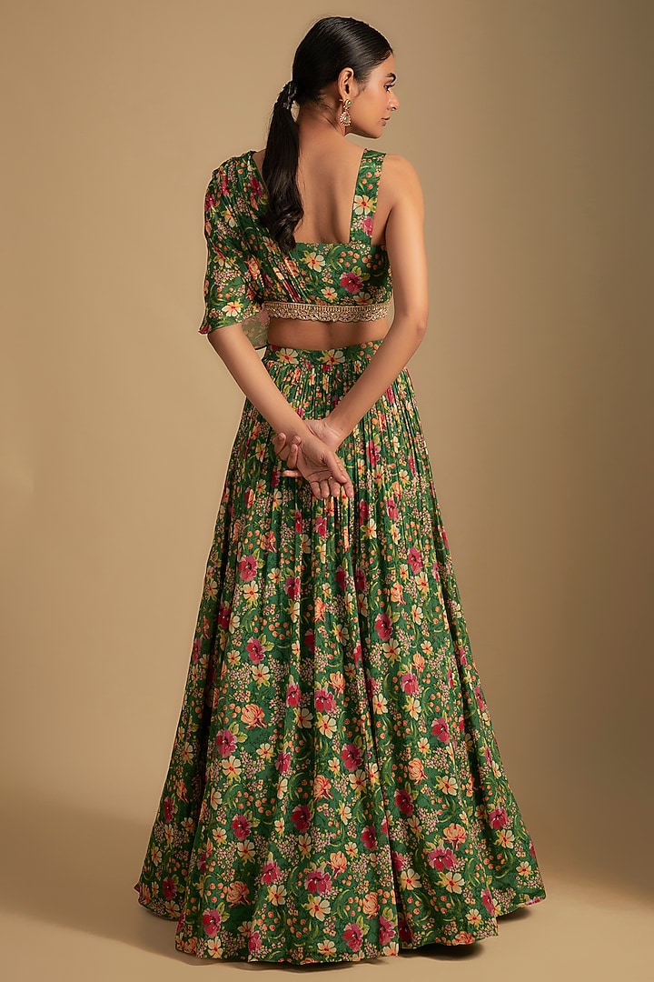 Green Chinon Chiffon Skirt Set by Aneesh Agarwaal PRET at Pernia's Pop Up Shop