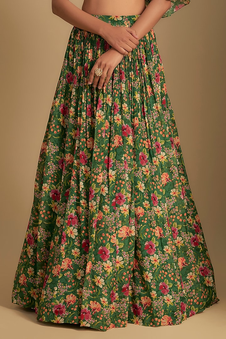 Green Chinon Chiffon Skirt Set by Aneesh Agarwaal PRET at Pernia's Pop Up Shop