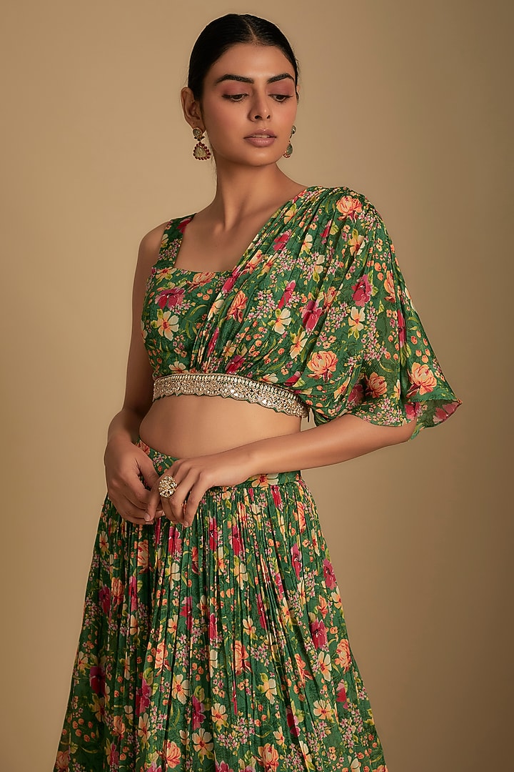 Green Chinon Chiffon Skirt Set by Aneesh Agarwaal PRET at Pernia's Pop Up Shop