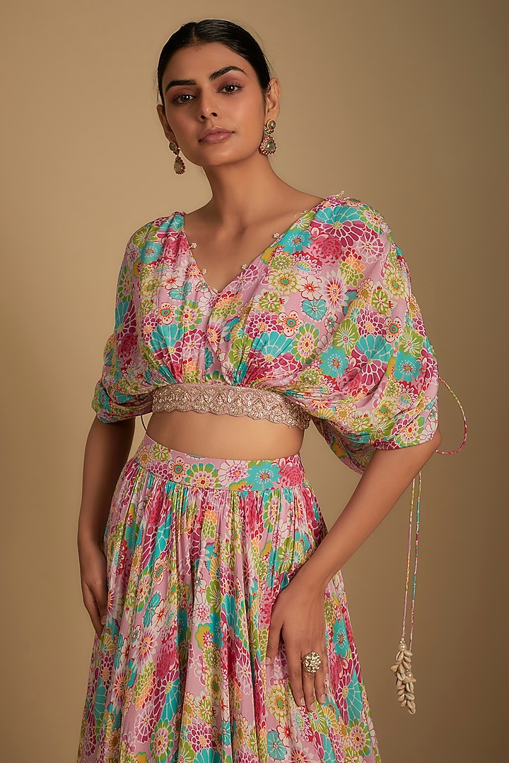 Pink Crepe Skirt Set by Aneesh Agarwaal PRET at Pernia's Pop Up Shop