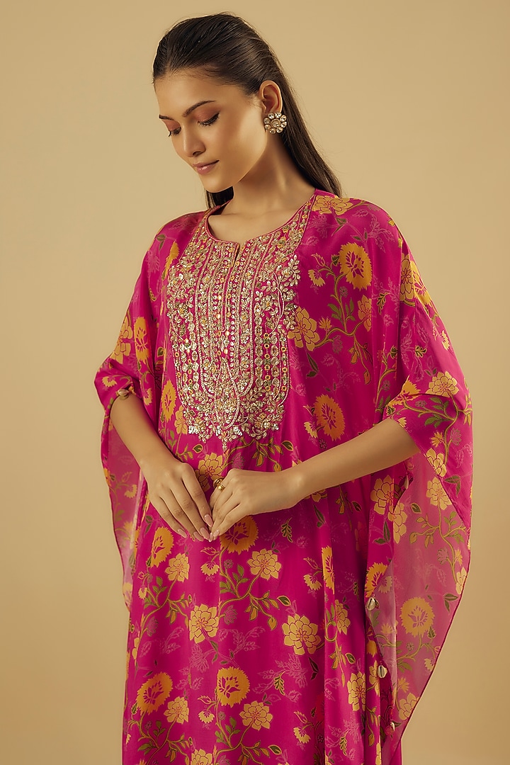 Rani Pink Crepe Kaftan Set by Aneesh Agarwaal PRET at Pernia's Pop Up Shop