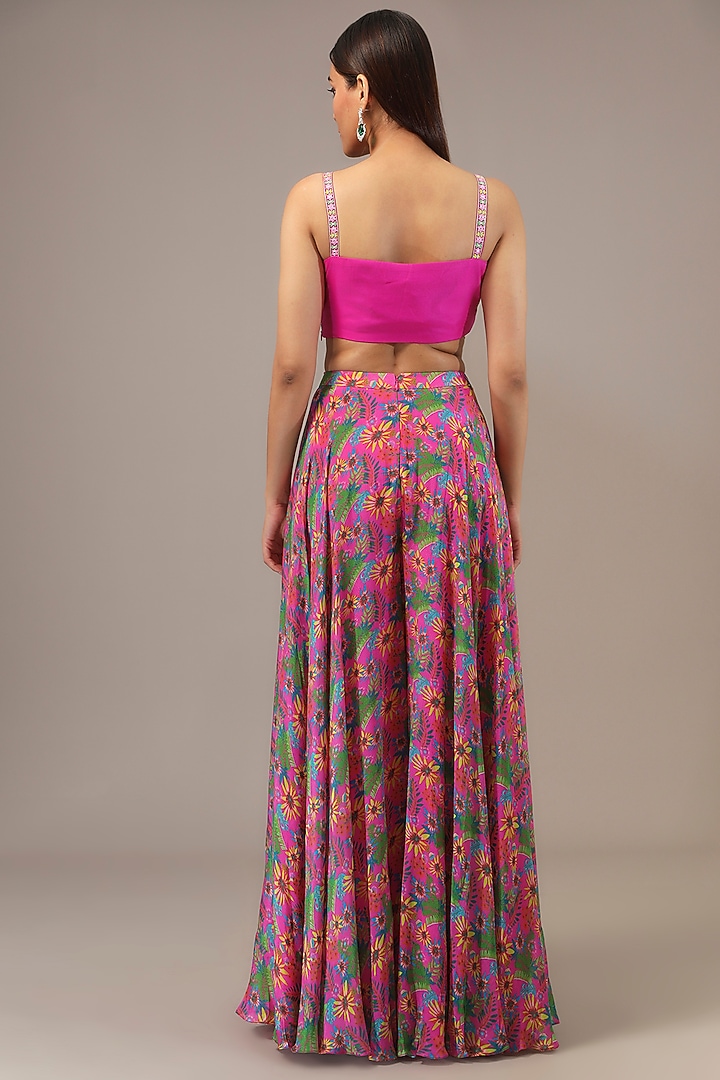 Pink Chinon Printed & Thread Embroidered Jacket Set by Aneesh Agarwaal PRET at Pernia's Pop Up Shop