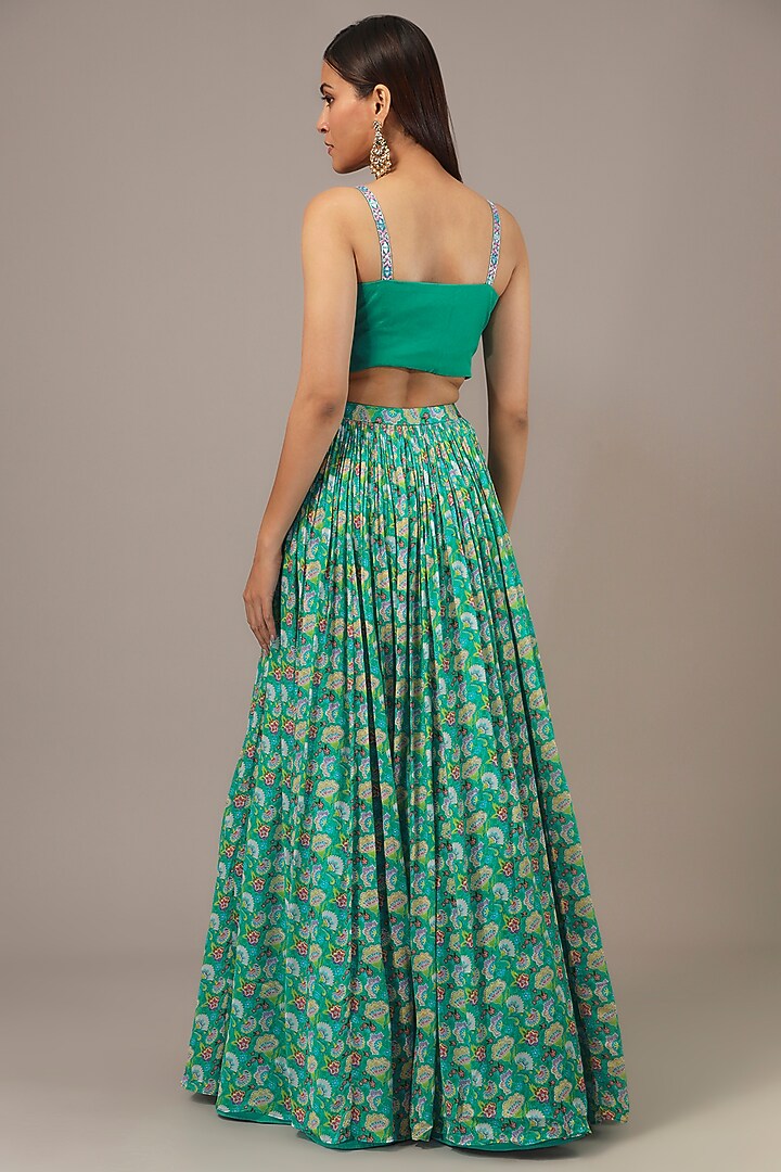 Emerald Chinon Printed & Mirror Embroidered Jacket Set by Aneesh Agarwaal PRET at Pernia's Pop Up Shop