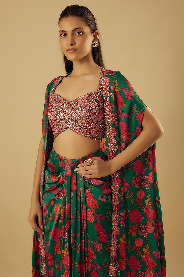 Emerald Modal Satin Skirt Set by Aneesh Agarwaal PRET at Pernia's Pop Up Shop
