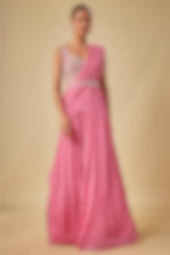 Rani Chinon Chiffon Ikat Printed Wedding Lehenga Saree Set by Aneesh Agarwaal PRET at Pernia's Pop Up Shop