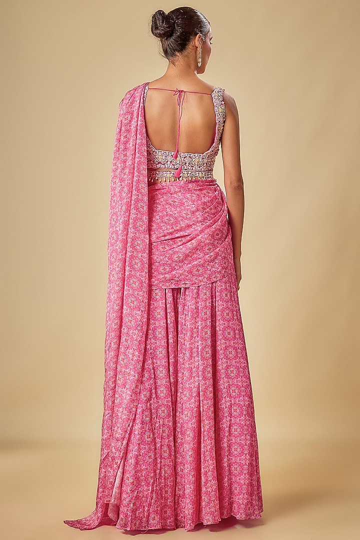 Rani Chinon Chiffon Ikat Printed Wedding Lehenga Saree Set by Aneesh Agarwaal PRET at Pernia's Pop Up Shop