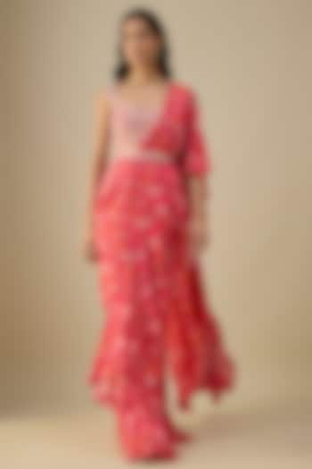 Red & Purple Chinon Chiffon Wedding Saree Set by Aneesh Agarwaal PRET at Pernia's Pop Up Shop