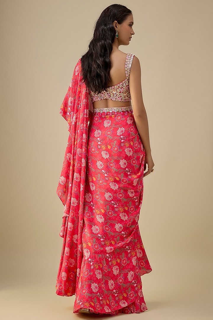 Red & Purple Chinon Chiffon Wedding Saree Set by Aneesh Agarwaal PRET at Pernia's Pop Up Shop