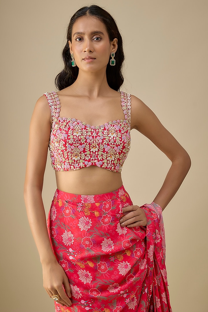 Red & Purple Chinon Chiffon Wedding Saree Set by Aneesh Agarwaal PRET at Pernia's Pop Up Shop