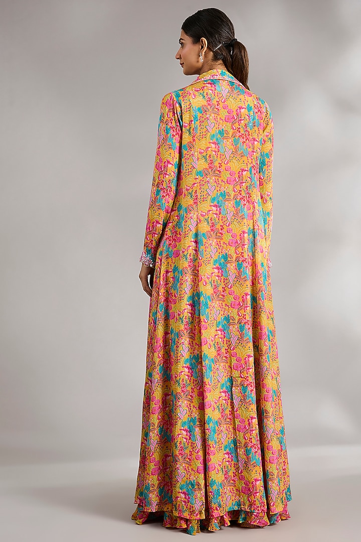 Lime & Multi-Colored Chinon Chiffon Jacket Set by Aneesh Agarwaal PRET at Pernia's Pop Up Shop