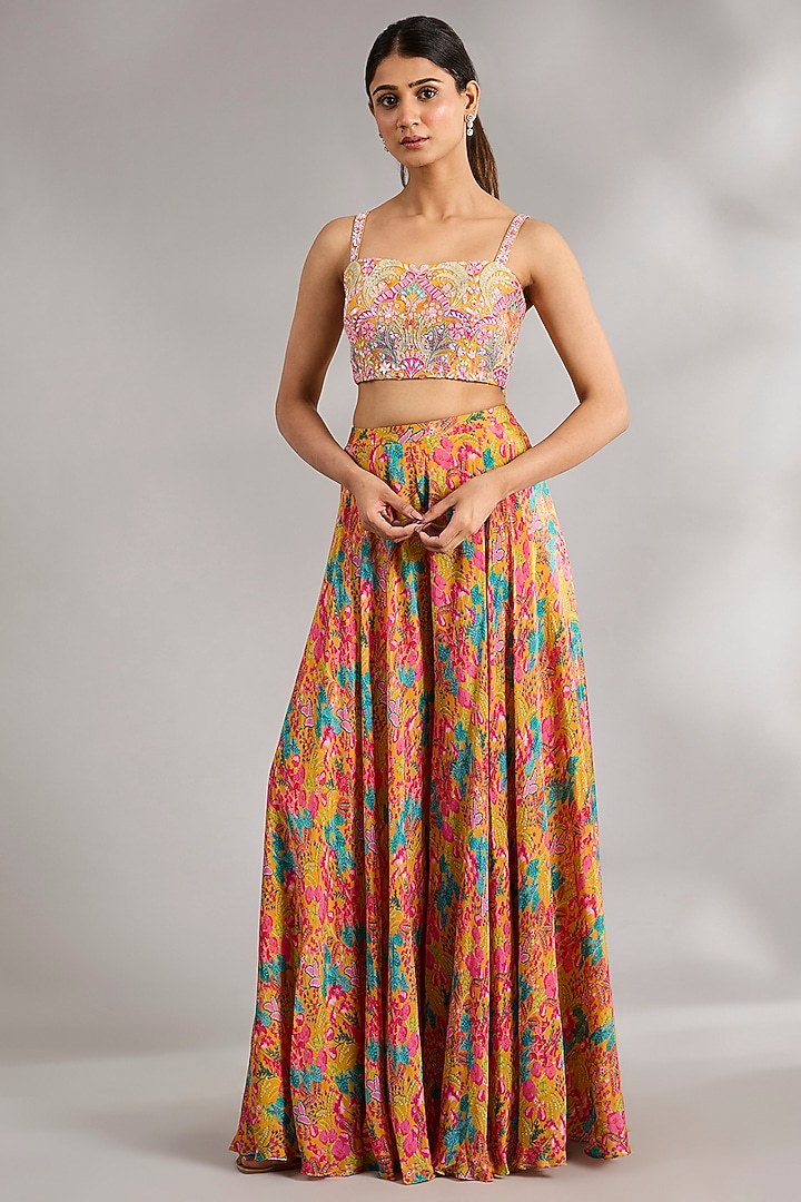 Lime & Multi-Colored Chinon Chiffon Jacket Set by Aneesh Agarwaal PRET at Pernia's Pop Up Shop