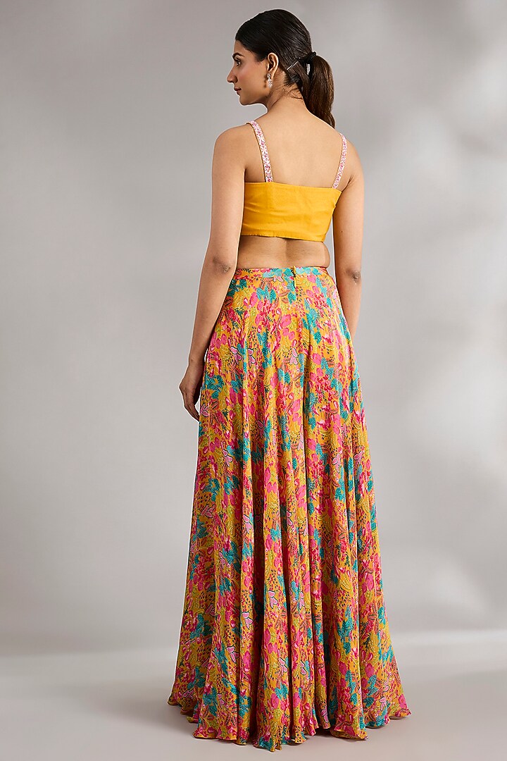 Lime & Multi-Colored Chinon Chiffon Jacket Set by Aneesh Agarwaal PRET at Pernia's Pop Up Shop