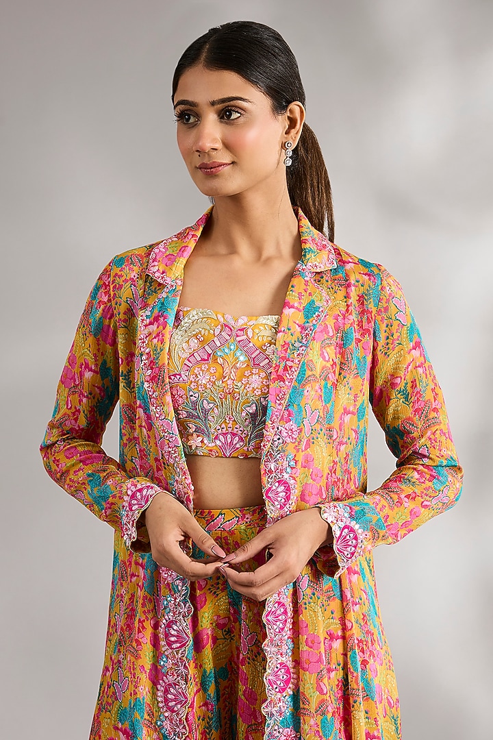 Lime & Multi-Colored Chinon Chiffon Jacket Set by Aneesh Agarwaal PRET at Pernia's Pop Up Shop