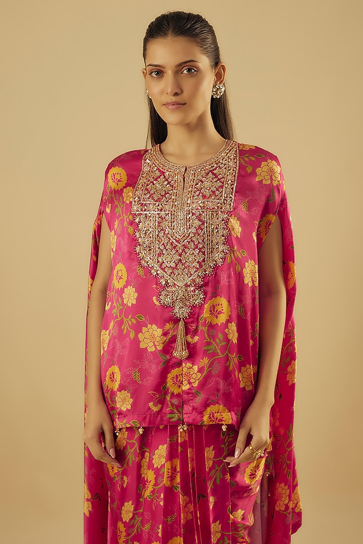 Rani Pink Modal Satin Kurta Set by Aneesh Agarwaal PRET at Pernia's Pop Up Shop