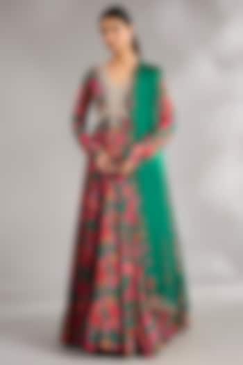 Green Chinon Chiffon Wedding Anarkali Set by Aneesh Agarwaal PRET at Pernia's Pop Up Shop
