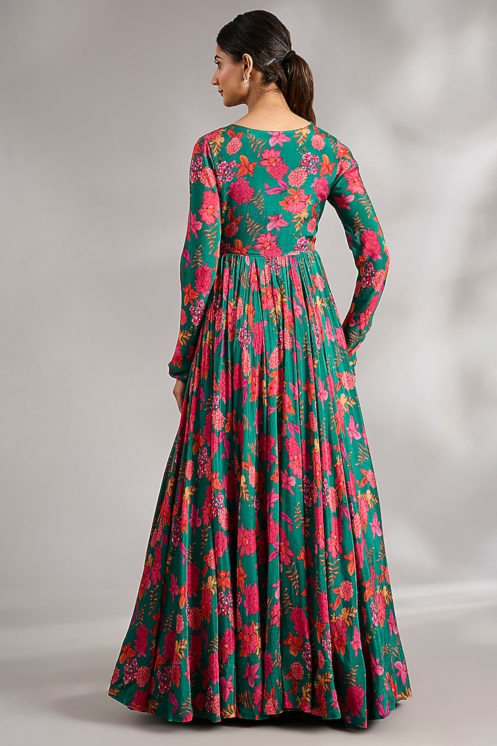 Green Chinon Chiffon Wedding Anarkali Set by Aneesh Agarwaal PRET at Pernia's Pop Up Shop