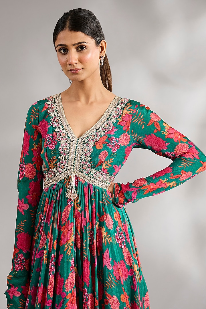 Green Chinon Chiffon Wedding Anarkali Set by Aneesh Agarwaal PRET at Pernia's Pop Up Shop