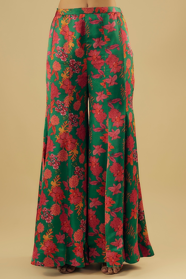 Emerald Green Modal Satin Wedding Sharara Set by Aneesh Agarwaal PRET at Pernia's Pop Up Shop