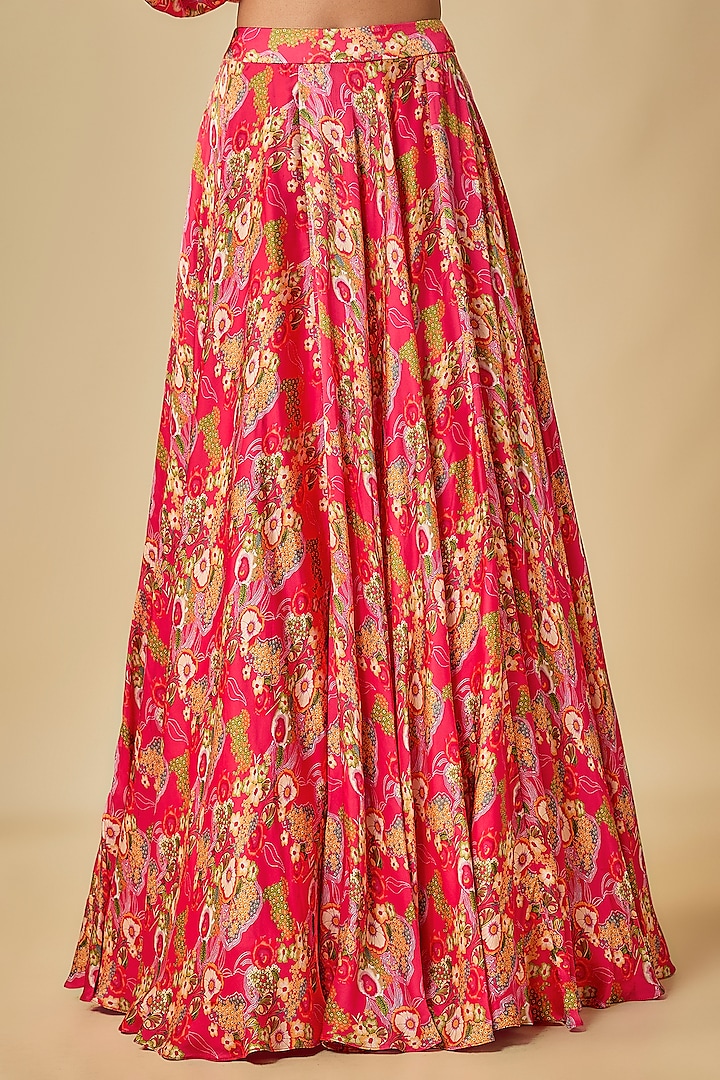 Red Satin Printed Skirt Set by Aneesh Agarwaal PRET at Pernia's Pop Up Shop