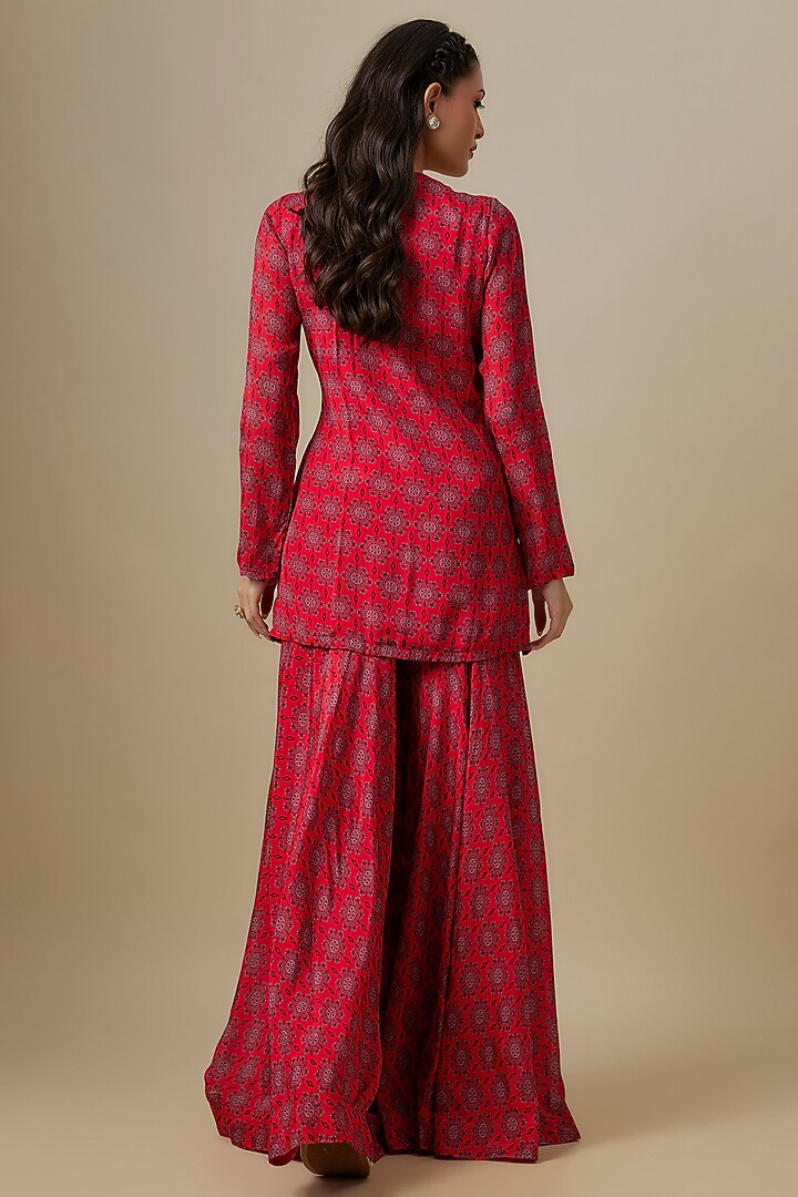Red Chinon Chiffon Wedding Sharara Set by Aneesh Agarwaal PRET at Pernia's Pop Up Shop