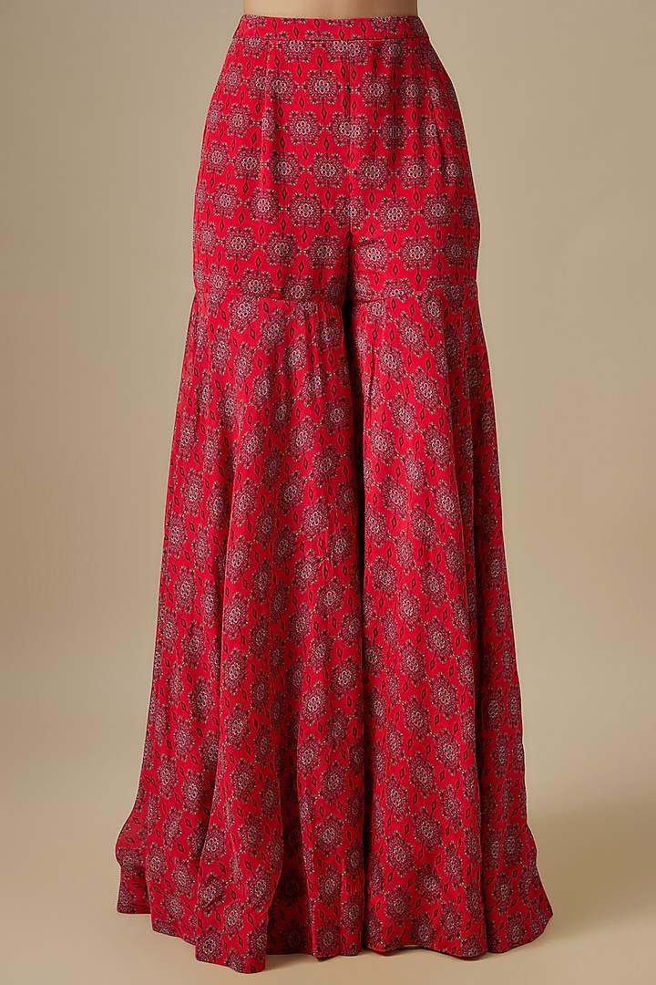 Red Chinon Chiffon Wedding Sharara Set by Aneesh Agarwaal PRET at Pernia's Pop Up Shop
