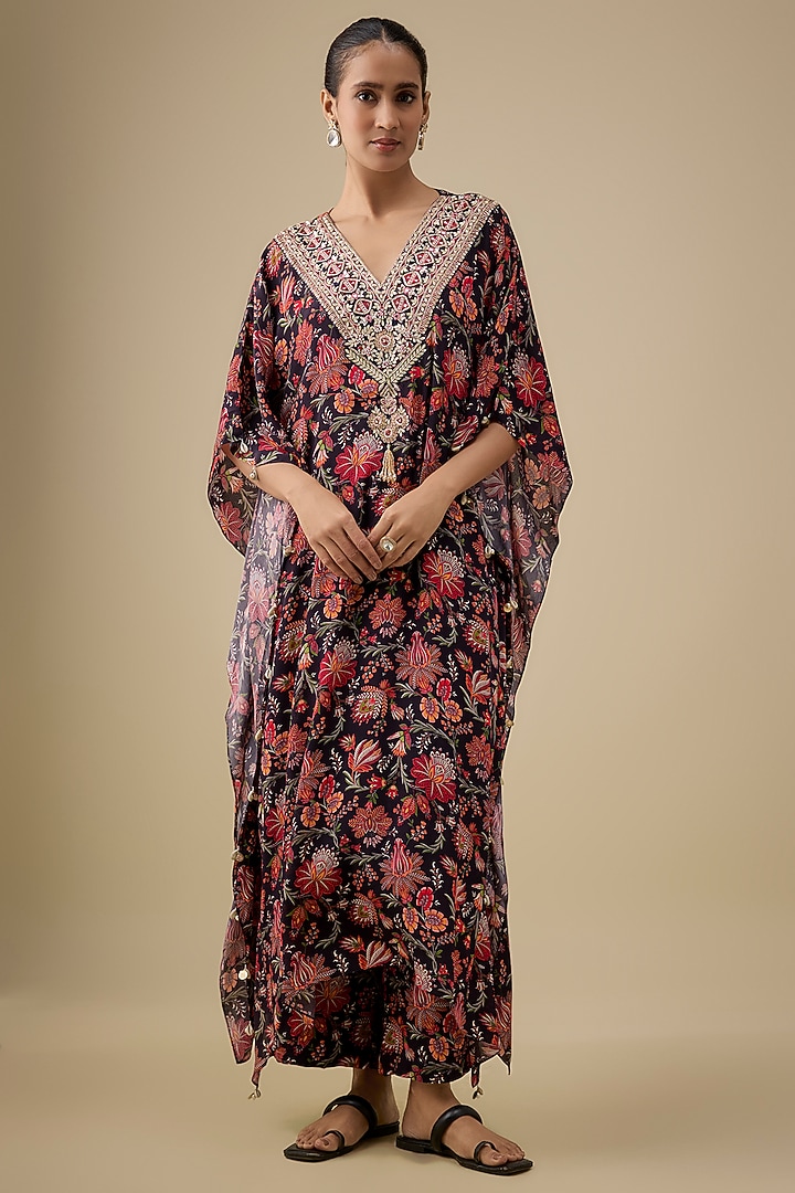 Black Crepe Kaftan Set by Aneesh Agarwaal PRET at Pernia's Pop Up Shop