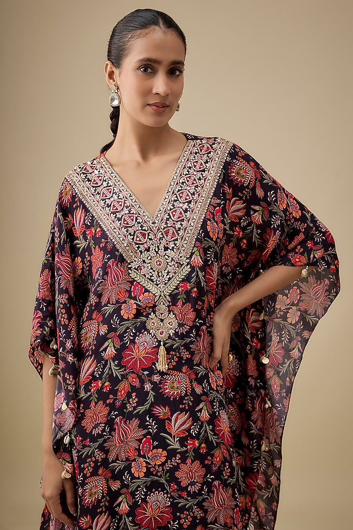 Black Crepe Kaftan Set by Aneesh Agarwaal PRET at Pernia's Pop Up Shop