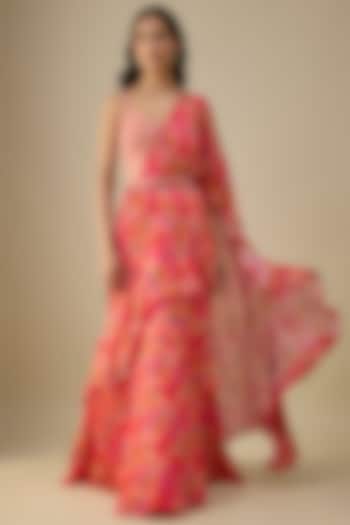 Pink Chinon Chiffon Wedding Saree Set by Aneesh Agarwaal PRET at Pernia's Pop Up Shop