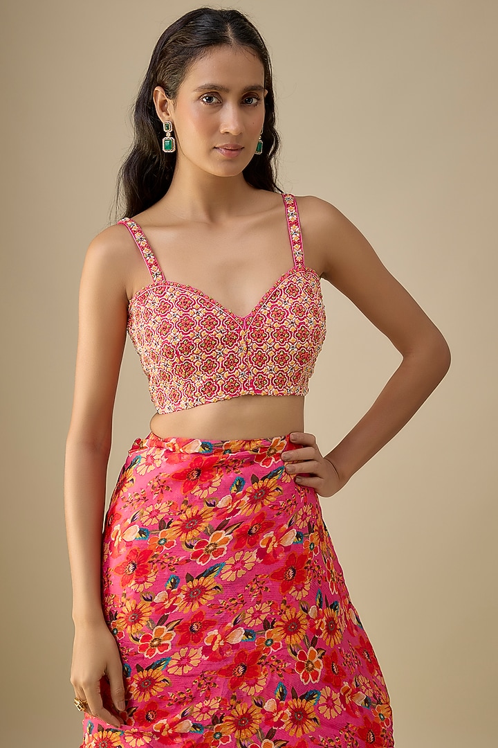 Pink Chinon Chiffon Wedding Saree Set by Aneesh Agarwaal PRET at Pernia's Pop Up Shop