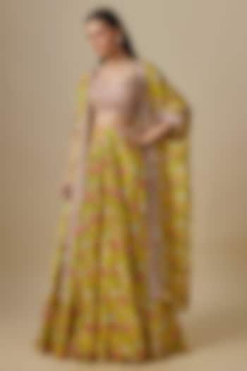 Lemon Yellow Chinon Chiffon Wedding Lehenga Set by Aneesh Agarwaal PRET at Pernia's Pop Up Shop