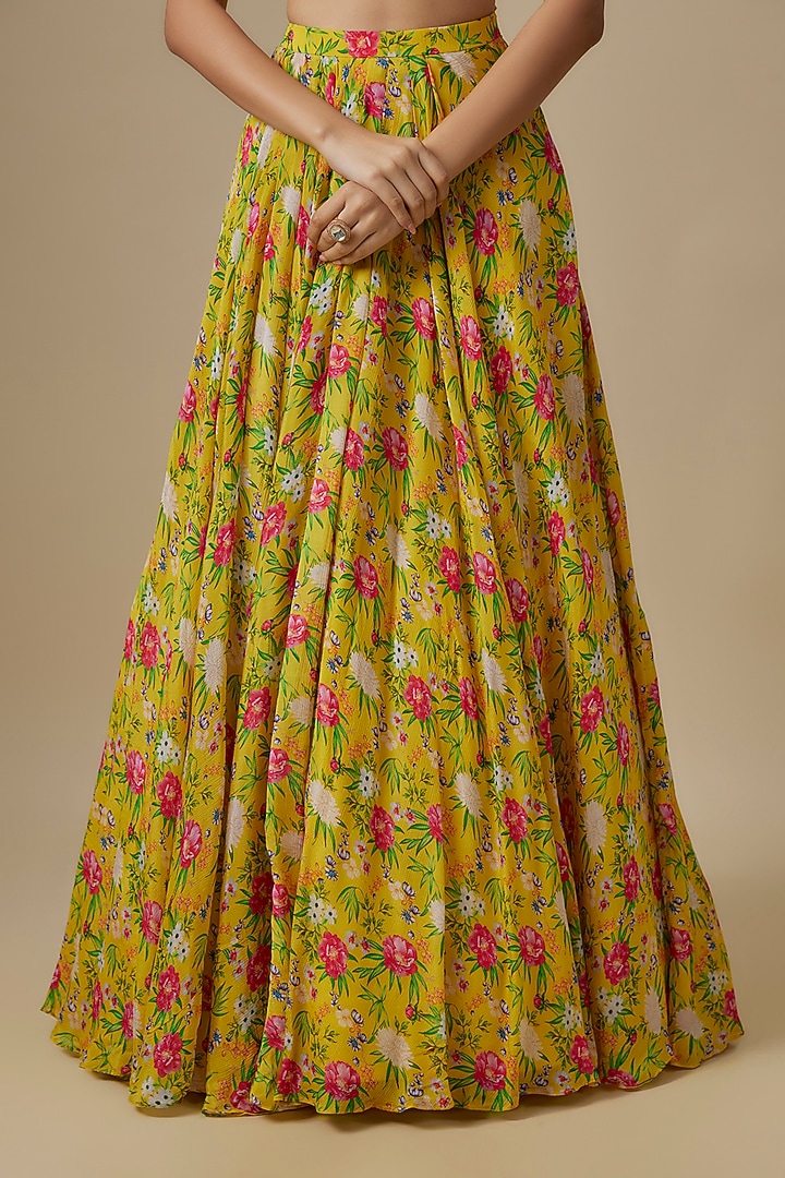 Lemon Yellow Chinon Chiffon Wedding Lehenga Set by Aneesh Agarwaal PRET at Pernia's Pop Up Shop