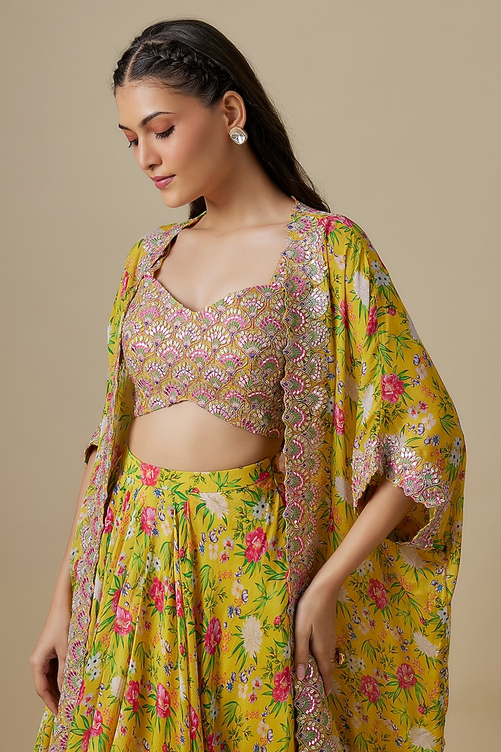 Lemon Yellow Chinon Chiffon Wedding Lehenga Set by Aneesh Agarwaal PRET at Pernia's Pop Up Shop