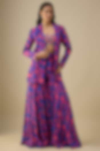 Royal Blue Crepe Wedding Sharara Set by Aneesh Agarwaal PRET at Pernia's Pop Up Shop