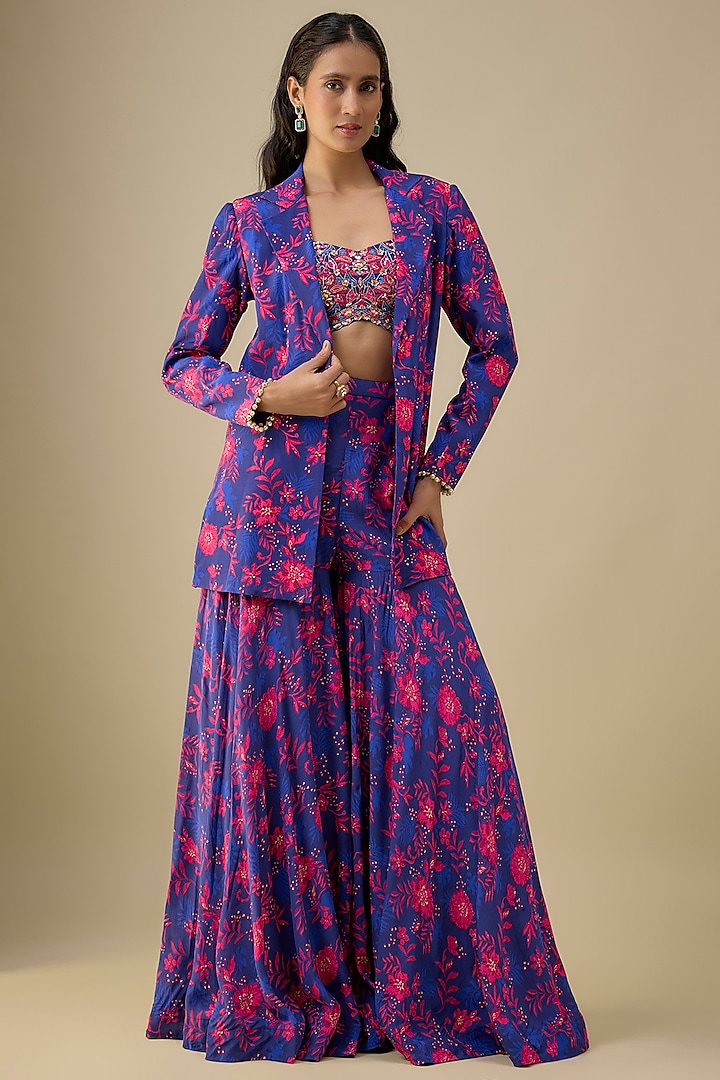 Royal Blue Crepe Wedding Sharara Set by Aneesh Agarwaal PRET at Pernia's Pop Up Shop