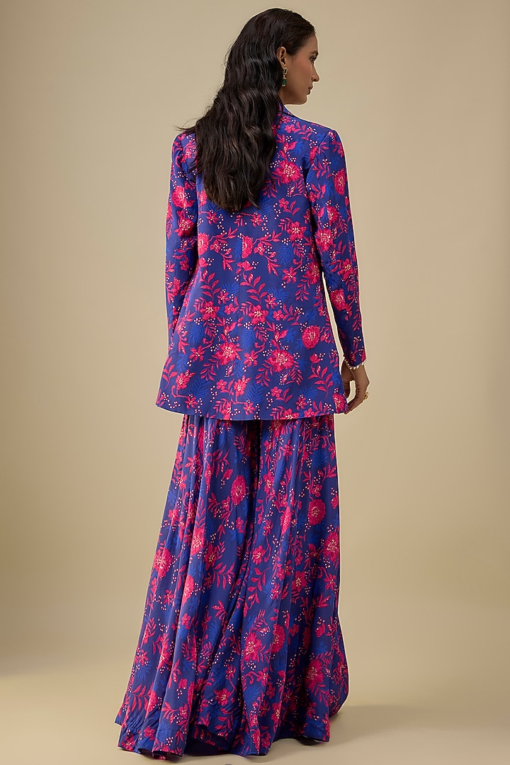 Royal Blue Crepe Wedding Sharara Set by Aneesh Agarwaal PRET at Pernia's Pop Up Shop
