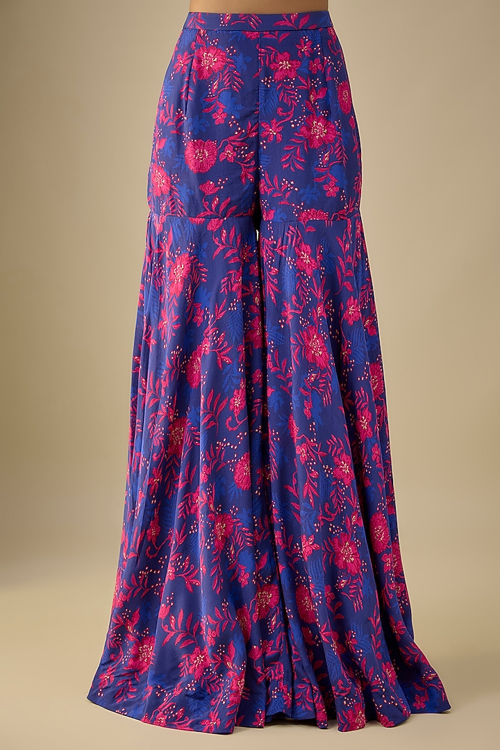 Royal Blue Crepe Wedding Sharara Set by Aneesh Agarwaal PRET at Pernia's Pop Up Shop