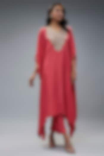 Rust Silk Kaftan Set by Aneesh Agarwaal PRET at Pernia's Pop Up Shop