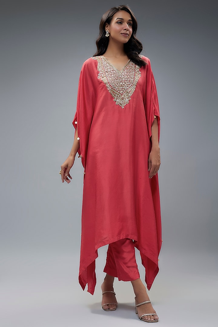 Rust Silk Kaftan Set by Aneesh Agarwaal PRET at Pernia's Pop Up Shop