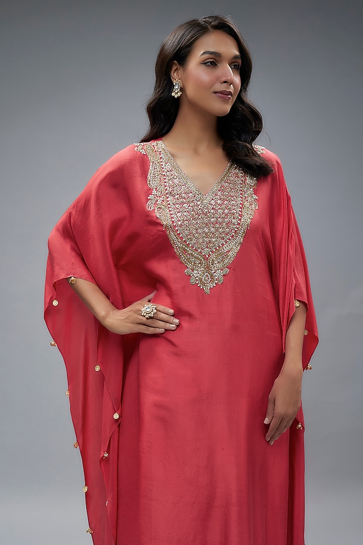 Rust Silk Kaftan Set by Aneesh Agarwaal PRET at Pernia's Pop Up Shop