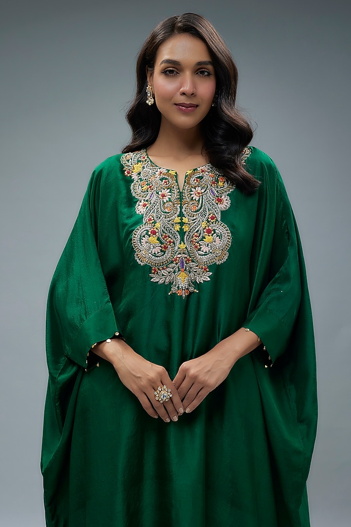 Green Silk Kaftan Set by Aneesh Agarwaal PRET at Pernia's Pop Up Shop