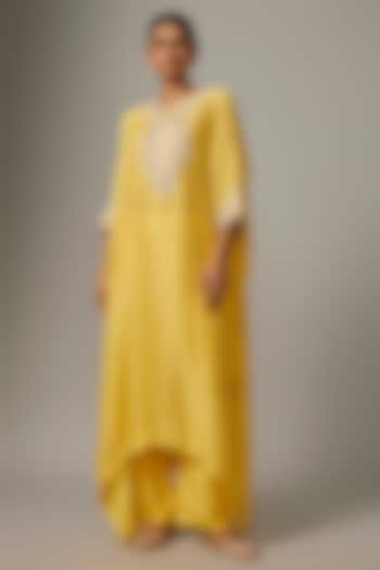 Yellow Silk Kaftan Set by Aneesh Agarwaal PRET at Pernia's Pop Up Shop