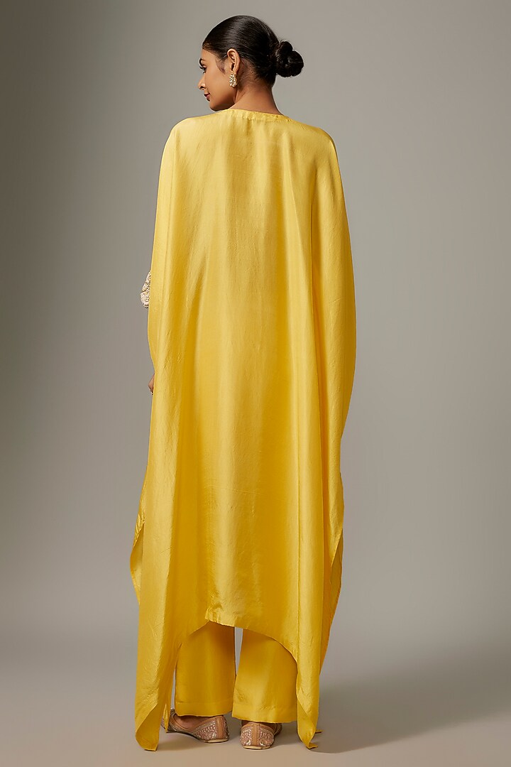 Yellow Silk Kaftan Set by Aneesh Agarwaal PRET at Pernia's Pop Up Shop