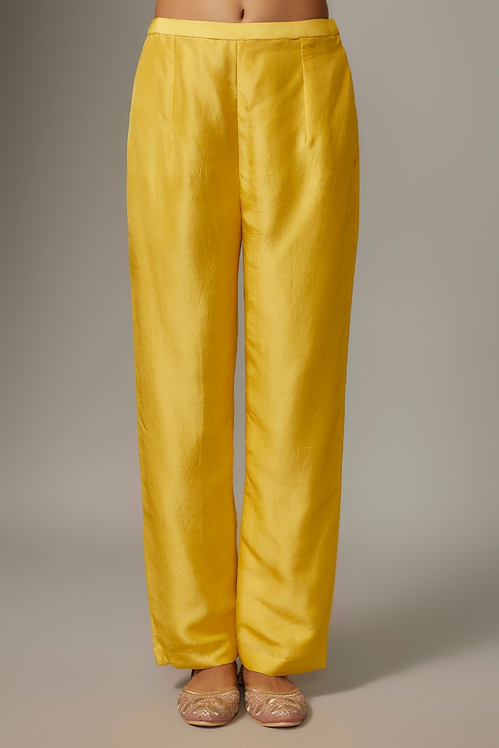 Yellow Silk Kaftan Set by Aneesh Agarwaal PRET at Pernia's Pop Up Shop