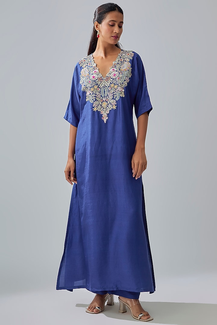 Purple Silk Kaftan Set by Aneesh Agarwaal PRET at Pernia's Pop Up Shop