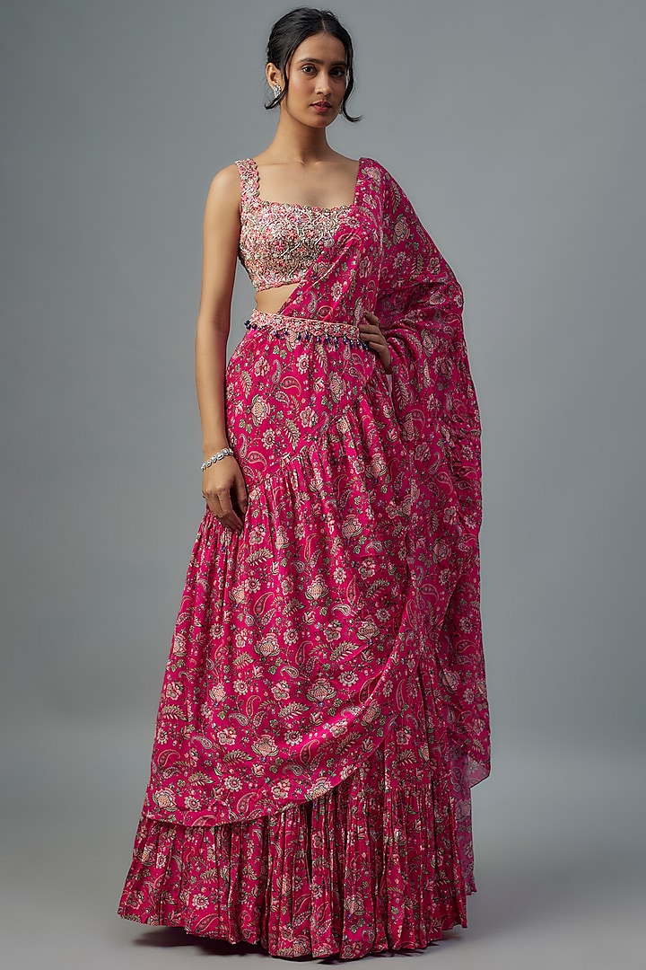 Rani Chiffon Pre-Stitched Saree Set by Aneesh Agarwaal PRET at Pernia's Pop Up Shop