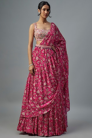 Rani Chiffon Pre-Stitched Saree Set by Aneesh Agarwaal PRET