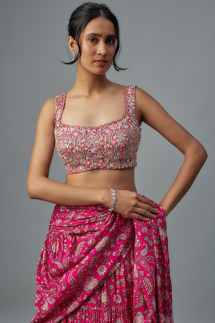 Rani Chiffon Pre-Stitched Wedding Saree Set by Aneesh Agarwaal PRET at Pernia's Pop Up Shop
