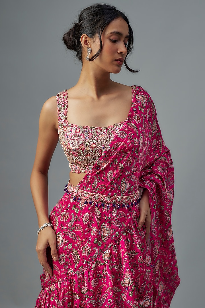 Rani Chiffon Pre-Stitched Wedding Saree Set by Aneesh Agarwaal PRET at Pernia's Pop Up Shop