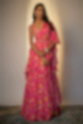 Fuchsia Chinon Silk Saree Set by Aneesh Agarwaal PRET at Pernia's Pop Up Shop