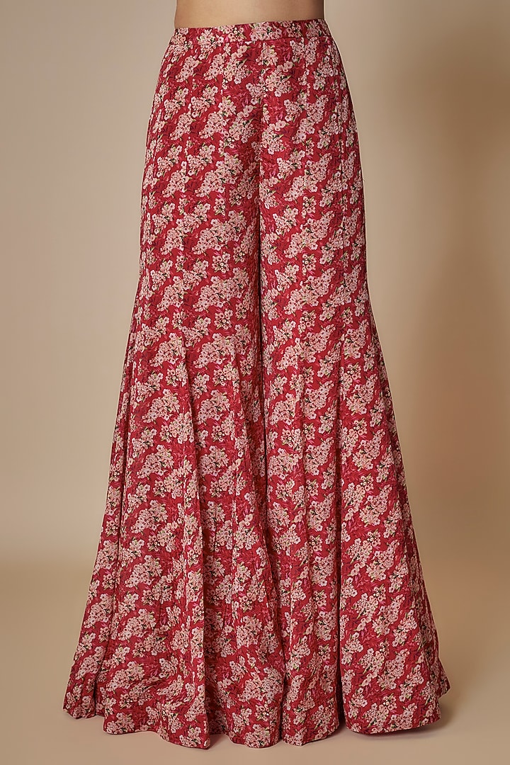 Red Chinon Printed Wedding Sharara Set by Aneesh Agarwaal PRET at Pernia's Pop Up Shop